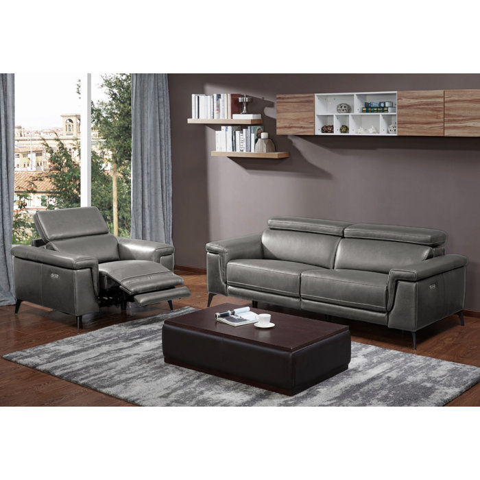 Orren Ellis Philippa 84" Genuine Leather Pillow Top Arm Reclining Sofa